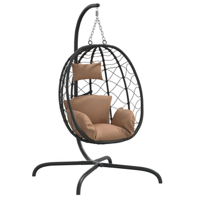 Vidaxl hangende eivormige stoel met kussen taupe poly rattan staal