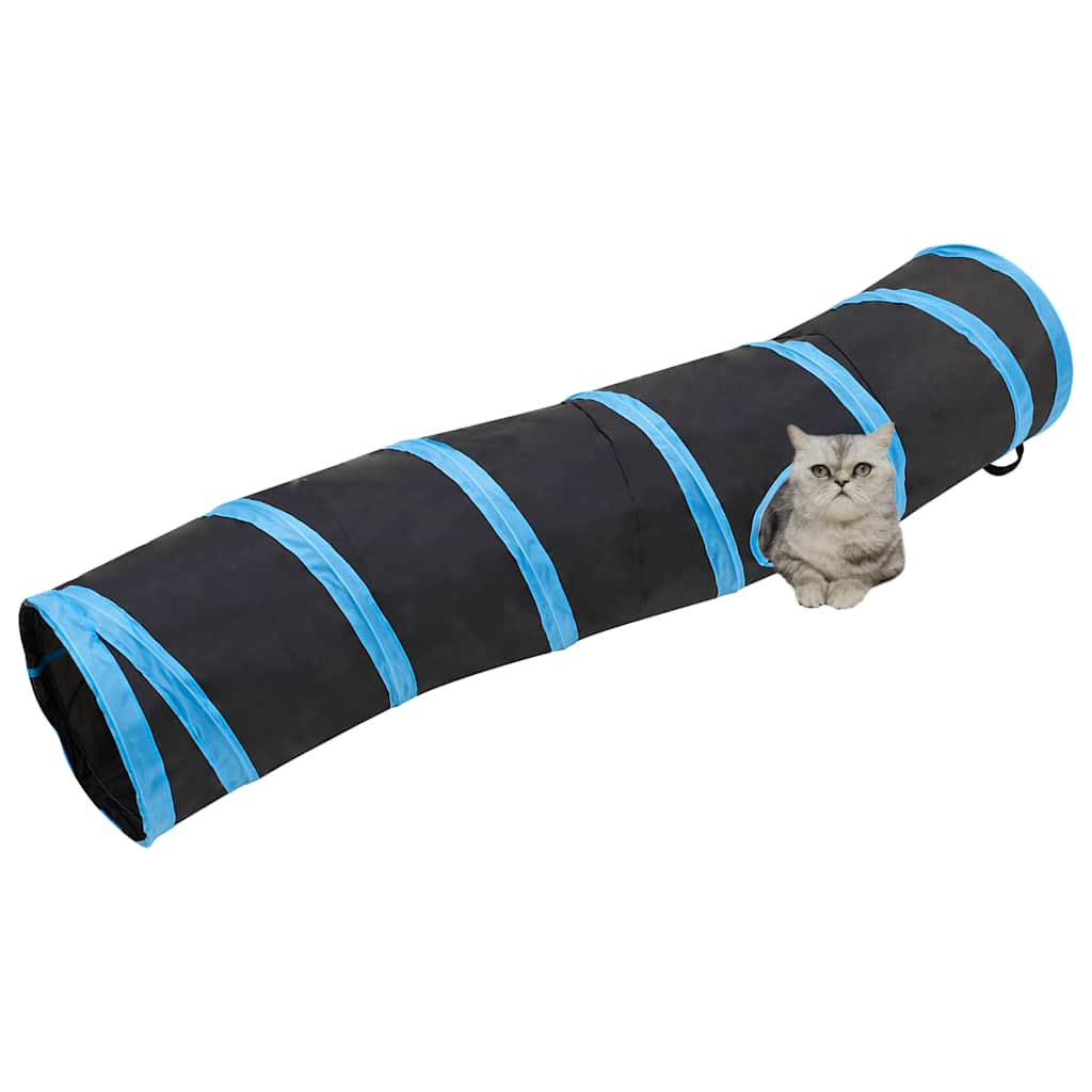 Vidaxl kattentunnel s-vorm 122 cm polyester zwart en blauw