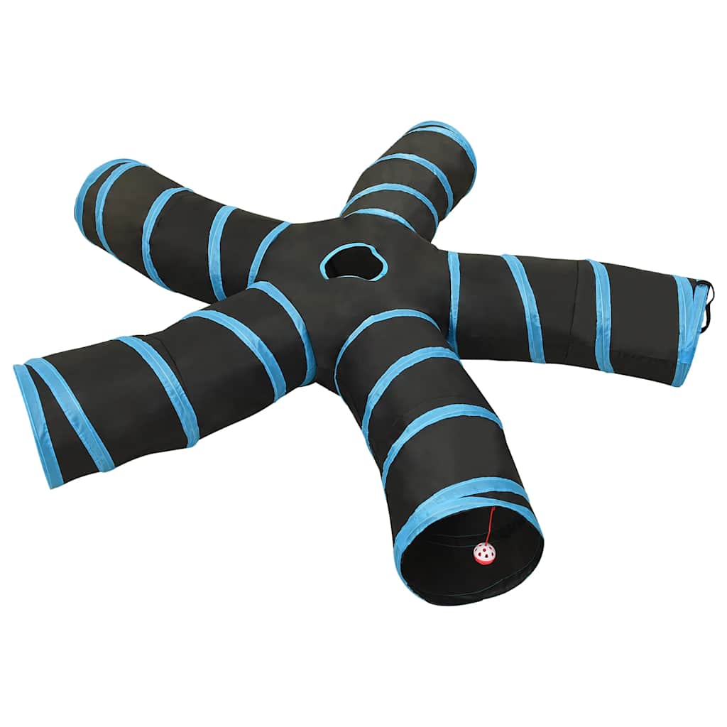Vidaxl kattentunnel 5-voudig 25 cm polyester zwart en blauw