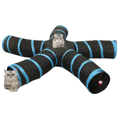 Vidaxl kattentunnel 5-voudig 25 cm polyester zwart en blauw