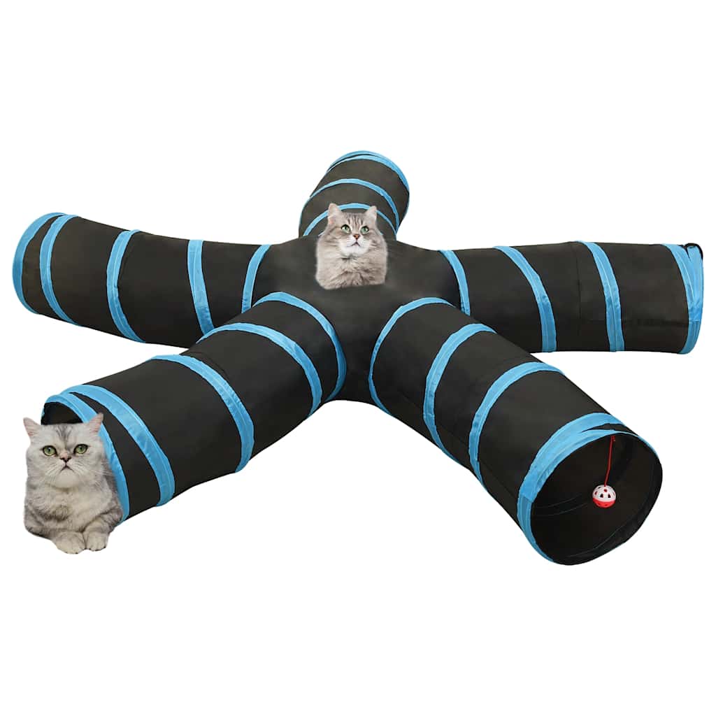 Vidaxl kattentunnel 5-voudig 25 cm polyester zwart en blauw