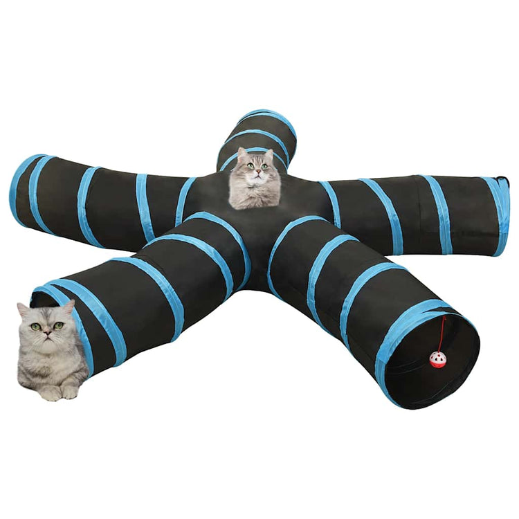 Vidaxl kattentunnel 5-voudig 25 cm polyester zwart en blauw