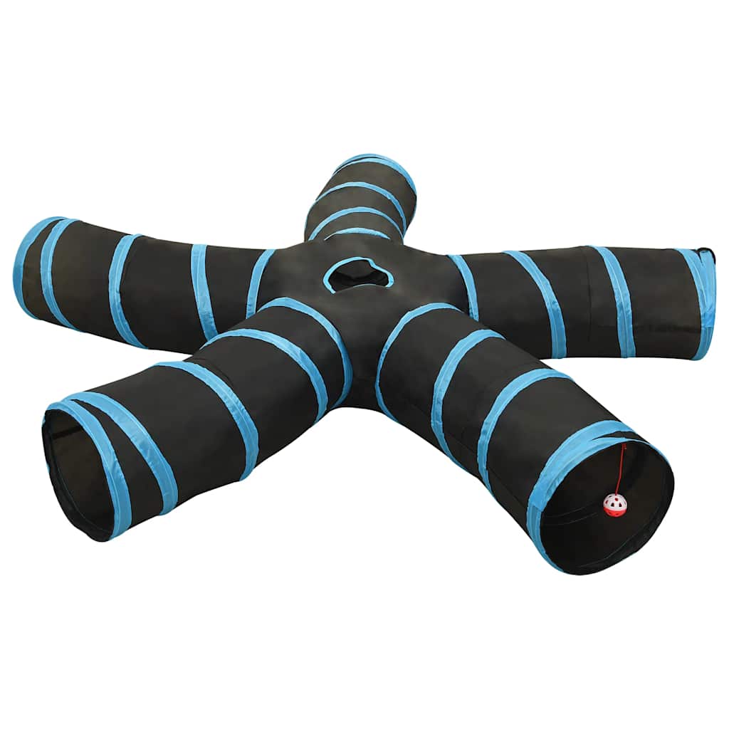 Vidaxl kattentunnel 5-voudig 25 cm polyester zwart en blauw