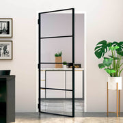 Vidaxl binnendeur 93x201,5 cm gehard glas en aluminium smal zwart - afbeelding 1