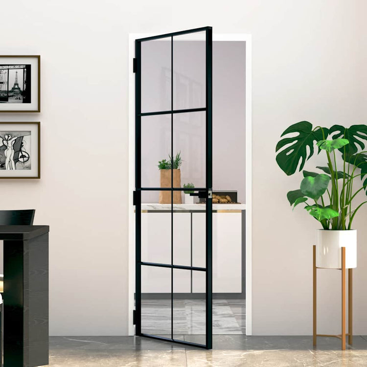 Vidaxl binnendeur 76x201,5 cm gehard glas en aluminium smal zwart