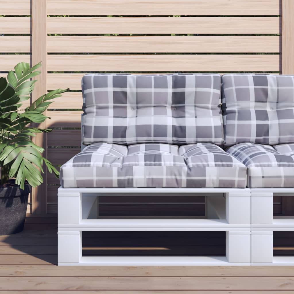 VidaXL Palletkussen 70x40x12 cm stof ruitpatroon grijs
