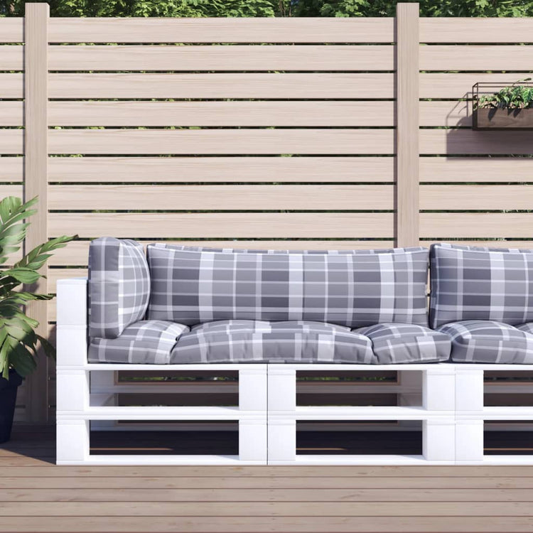 Vidaxl palletkussens 3 st ruitpatroon stof grijs