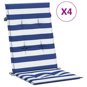 Vidaxl stoelkussens 4 st hoge rug stof gestreept wit en blauw - afbeelding 2