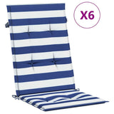 Vidaxl stoelkussens 6 st hoge rug gestreept stof wit en blauw - afbeelding 2