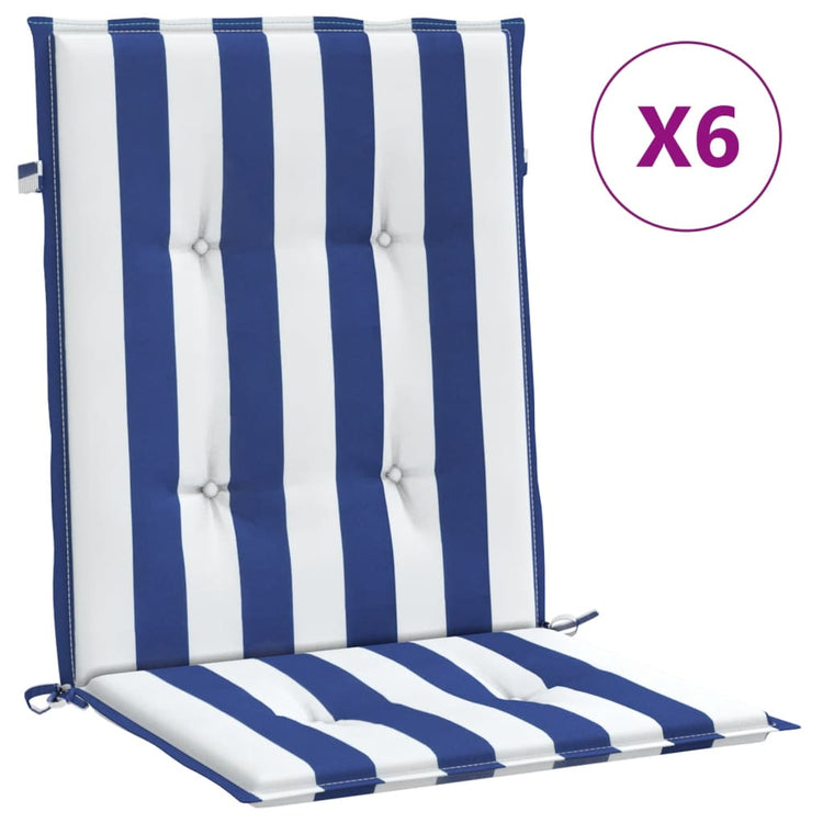 VidaXL Stoelkussens 6 st lage rug gestreept stof wit en blauw