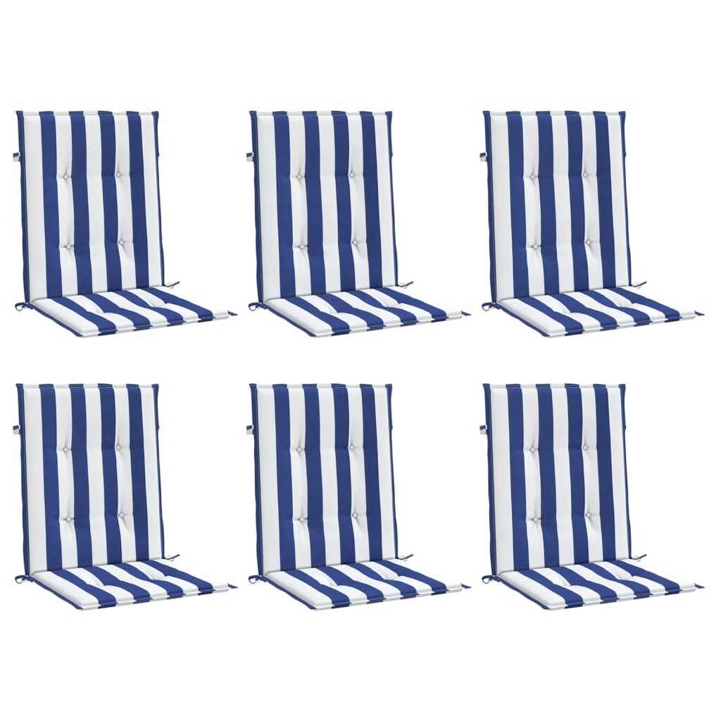 VidaXL Stoelkussens 6 st lage rug gestreept stof wit en blauw