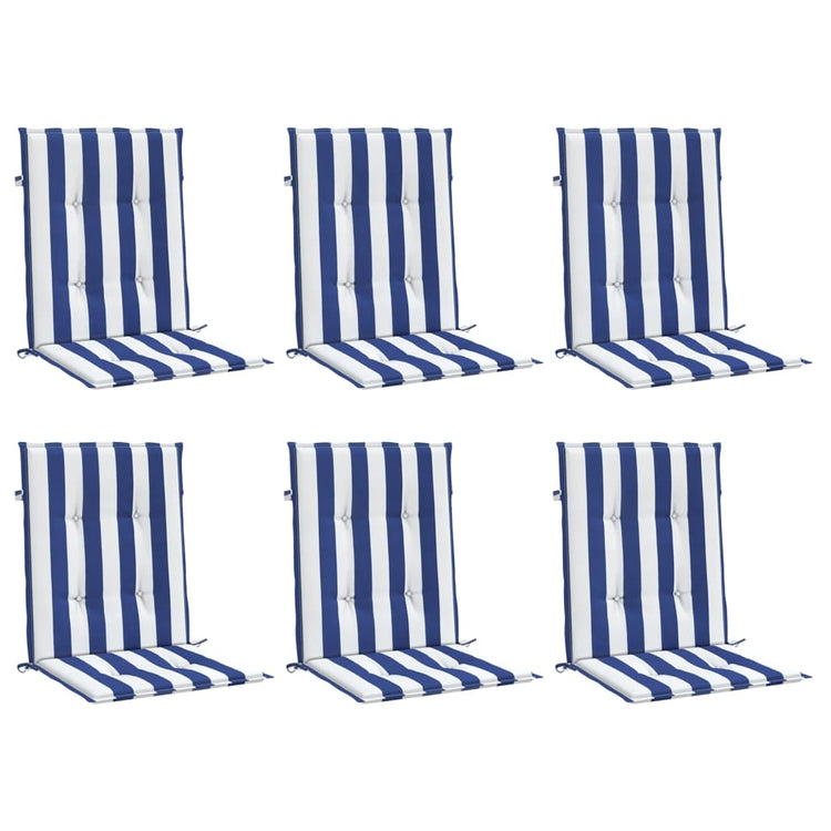 VidaXL Stoelkussens 6 st lage rug gestreept stof wit en blauw