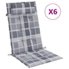 Vidaxl stoelkussens 6 st hoge rug ruitpatroon oxford stof grijs