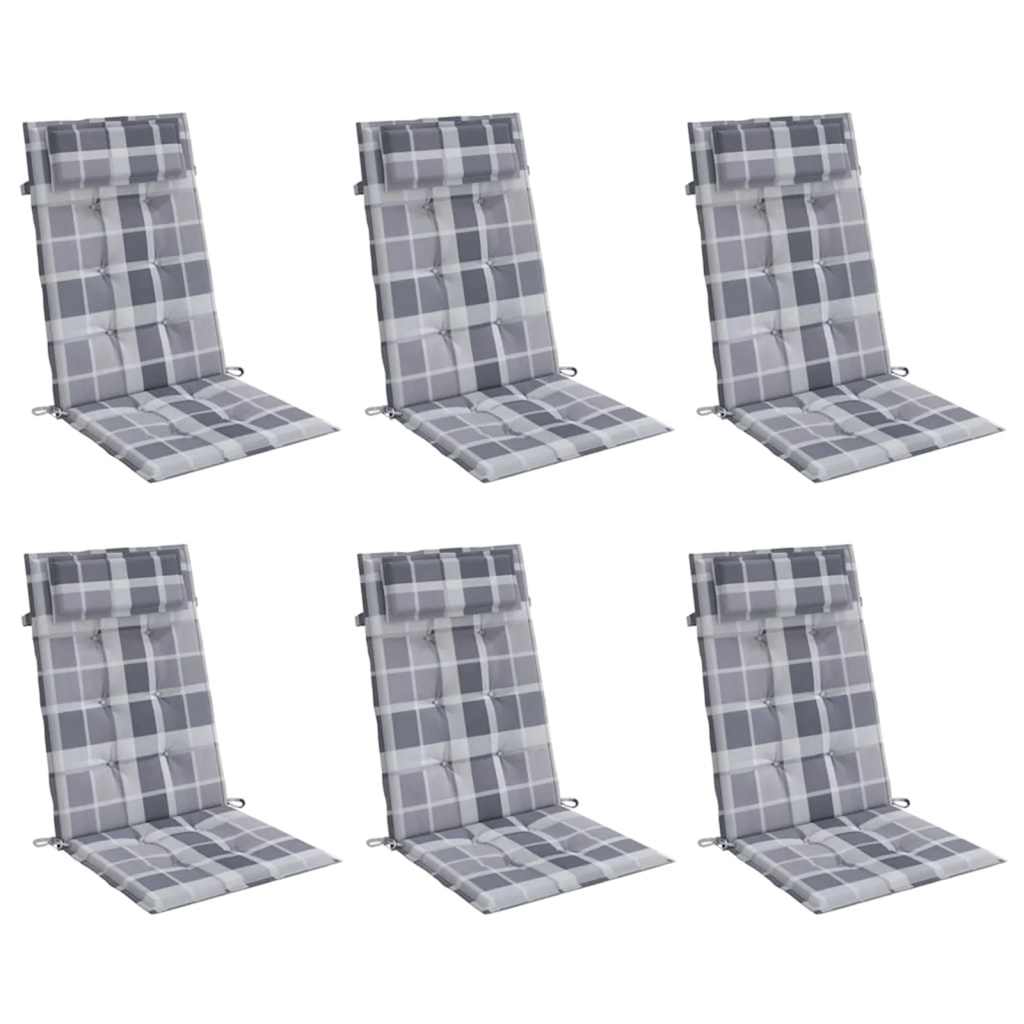 Vidaxl stoelkussens 6 st hoge rug ruitpatroon oxford stof grijs