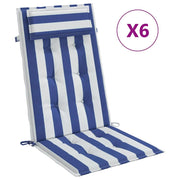 Vidaxl stoelkussens 6 st hoge rug gestreept stof oxford wit en blauw - afbeelding 2