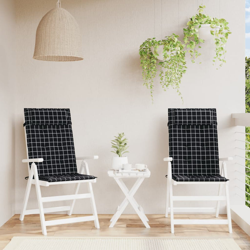 Vidaxl stoelkussens 2 st hoge rug ruitpatroon oxford stof zwart