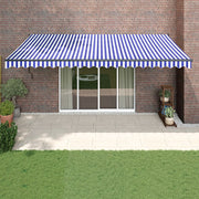 Vidaxl luifel uittrekbaar 5x3 m stof en aluminium blauw en wit - afbeelding 1