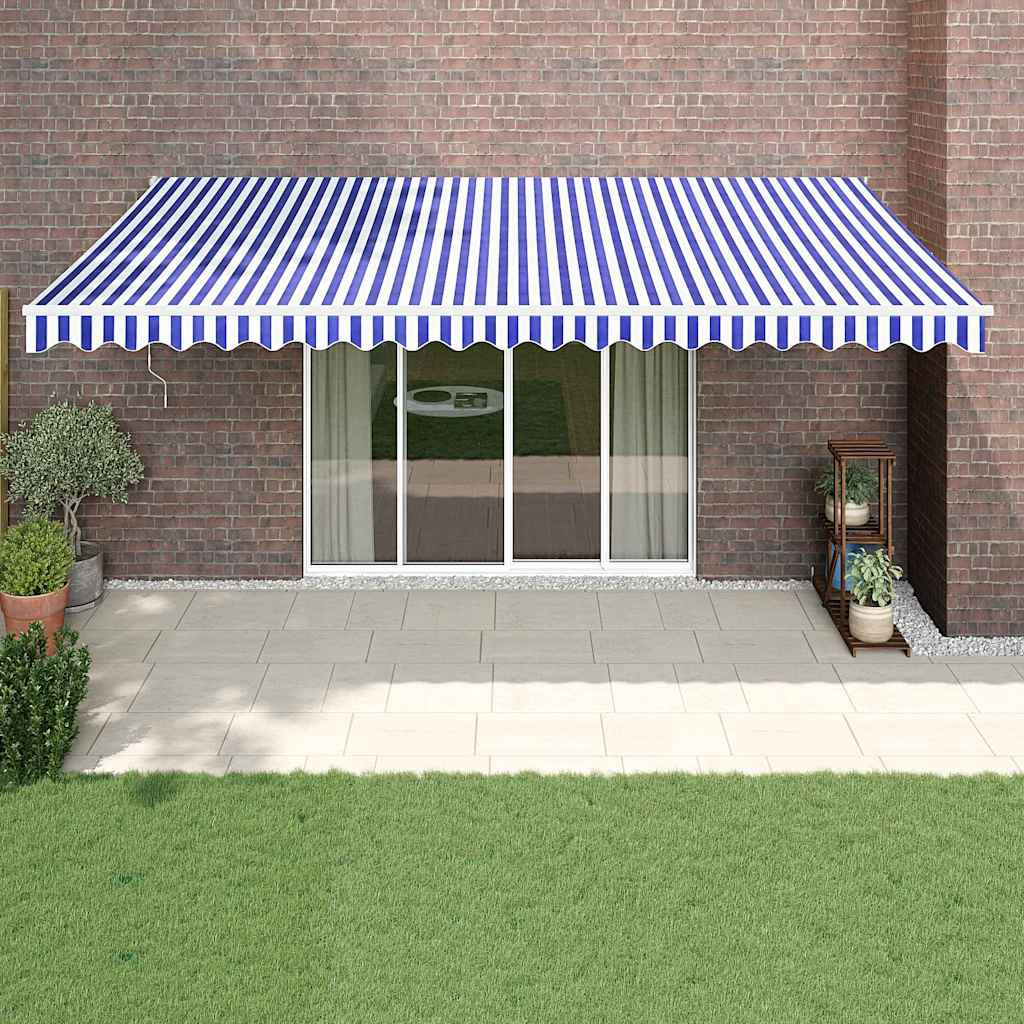 Vidaxl luifel automatisch uitschuifbaar 5x3 m blauw en wit
