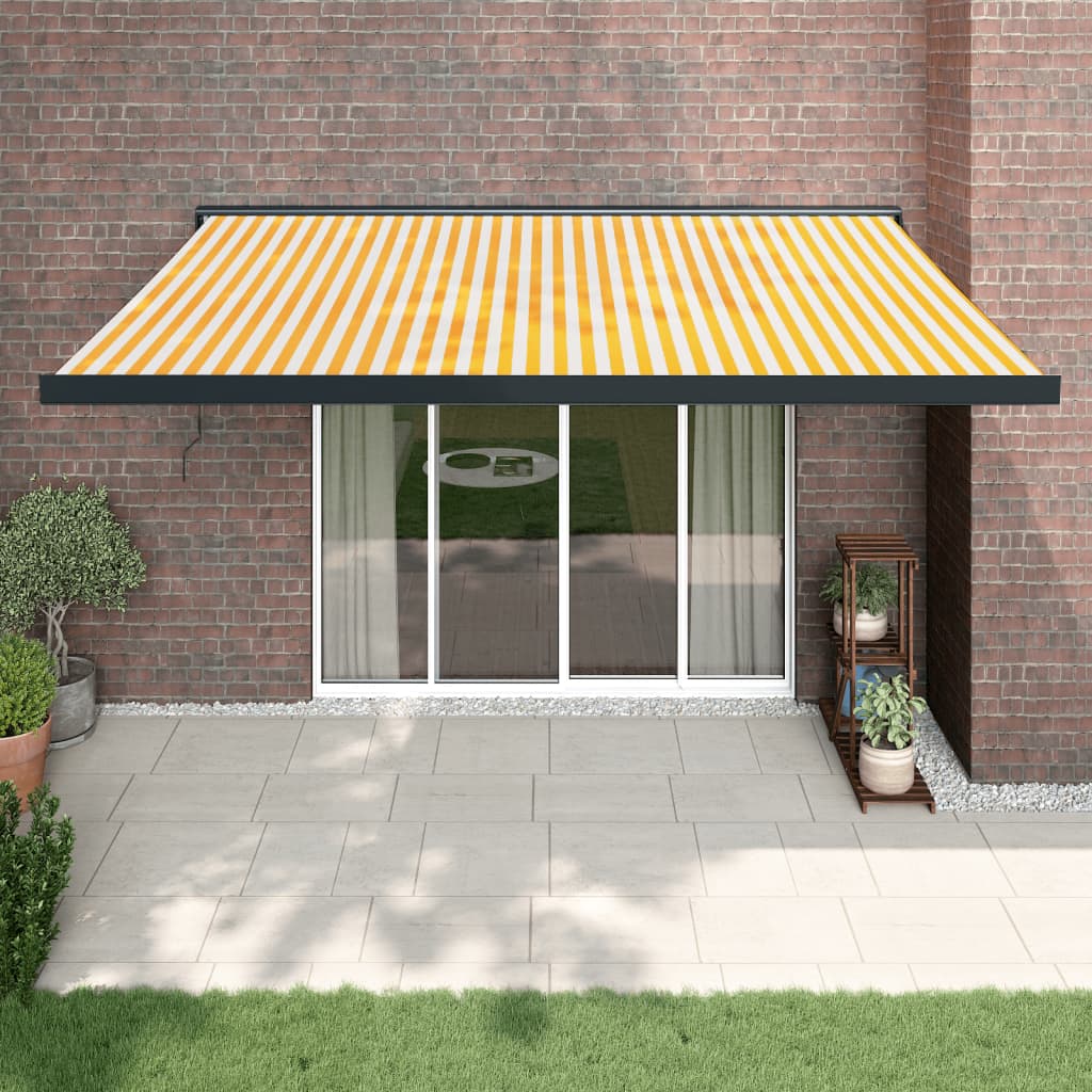 VidaXL Luifel uittrekbaar 4x3 m stof en aluminium geel en wit