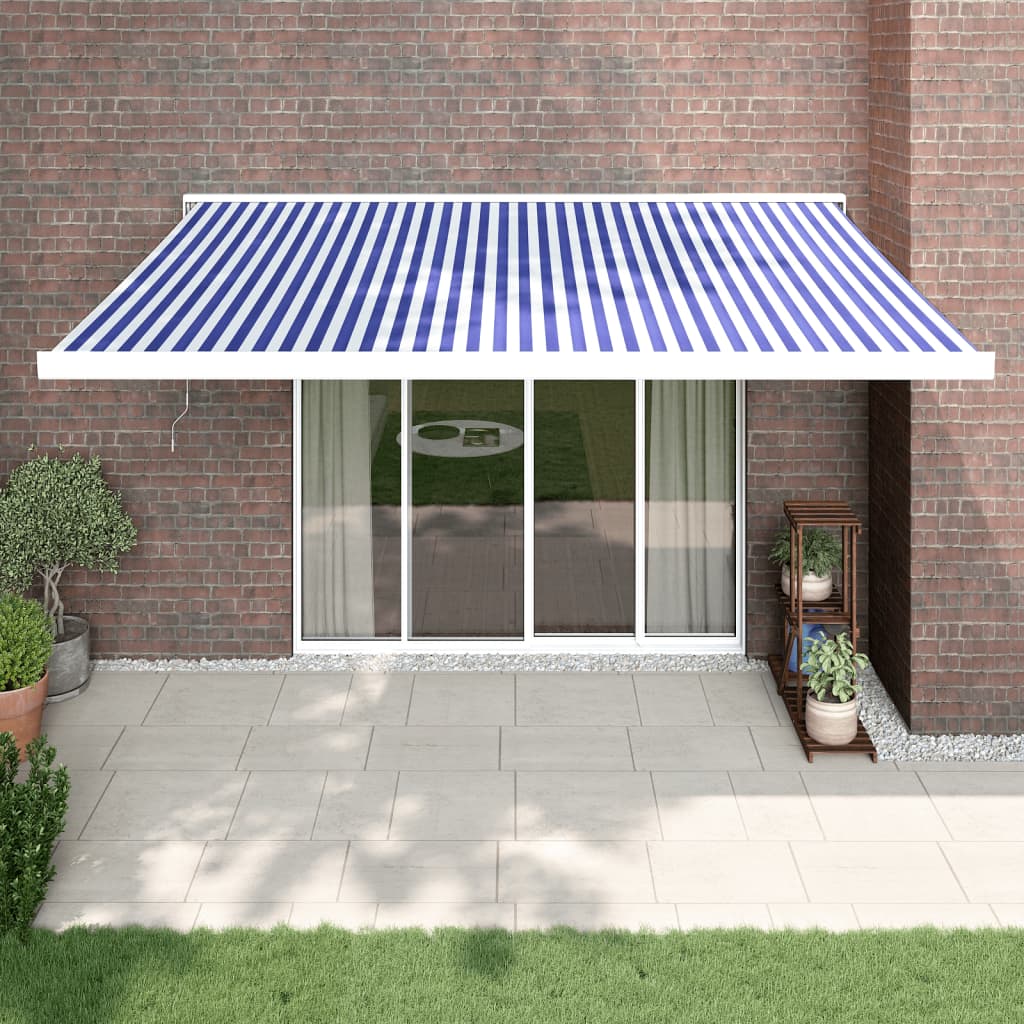 VidaXL Luifel uittrekbaar 4x3 m stof en aluminium blauw en wit