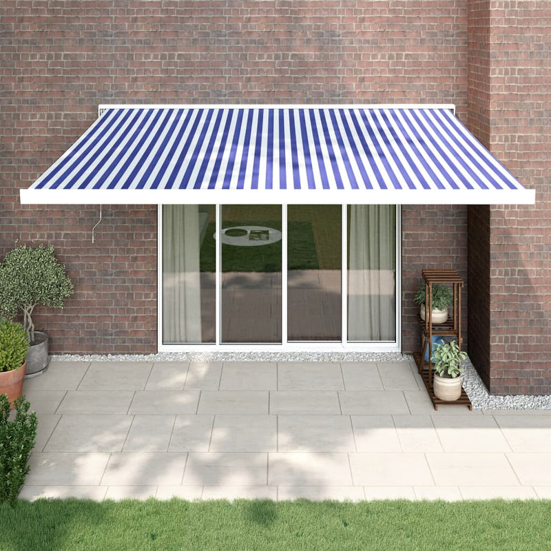 VidaXL Luifel uittrekbaar 4,5x3 m stof en aluminium blauw en wit