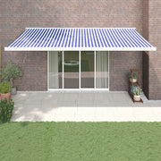 VidaXL Luifel uittrekbaar 5x3 m stof en aluminium blauw en wit - afbeelding 1