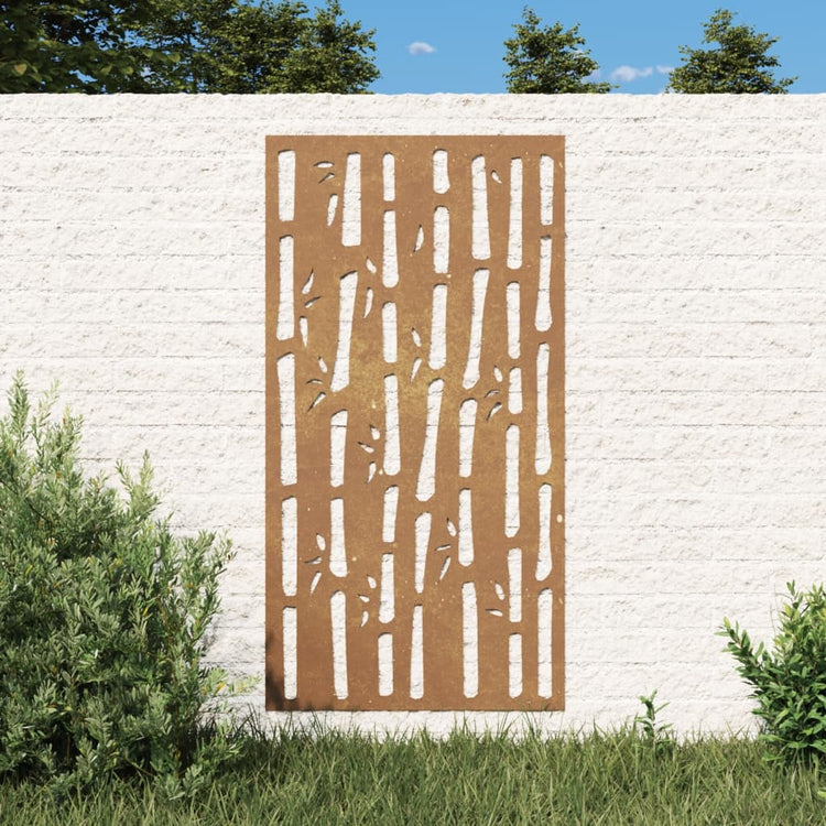 Vidaxl wanddecoratie tuin bamboe-ontwerp 105x55 cm cortenstaal