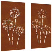 Vidaxl wanddecoratie tuin 2 st bloemenontwerp 105x55 cm cortenstaal - afbeelding 2