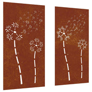 Vidaxl wanddecoratie tuin 2 st bloemenontwerp 105x55 cm cortenstaal - afbeelding 2
