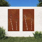 Vidaxl wanddecoratie tuin 2 st bloemenontwerp 105x55 cm cortenstaal - afbeelding 1