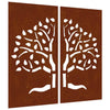 Vidaxl wanddecoratie tuin 2 st boomontwerp 105x55 cm cortenstaal