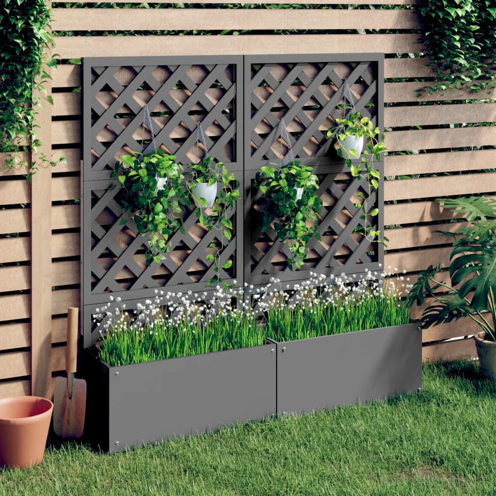 Vidaxl plantenbakken met latwerk 2 st 65x33x135 cm hkc grijs