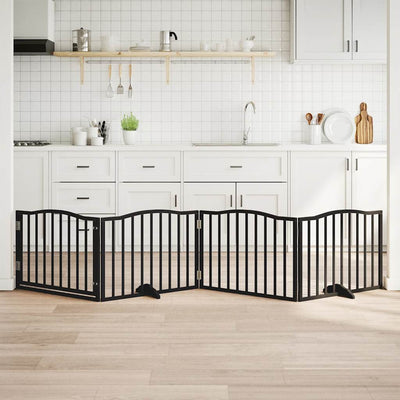 Vidaxl hondenhek met deur opvouwbaar 4 panelen zwart 320 cm populierenhout