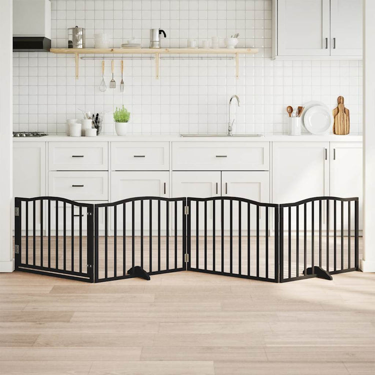 Vidaxl hondenhek met deur opvouwbaar 4 panelen zwart 320 cm populierenhout