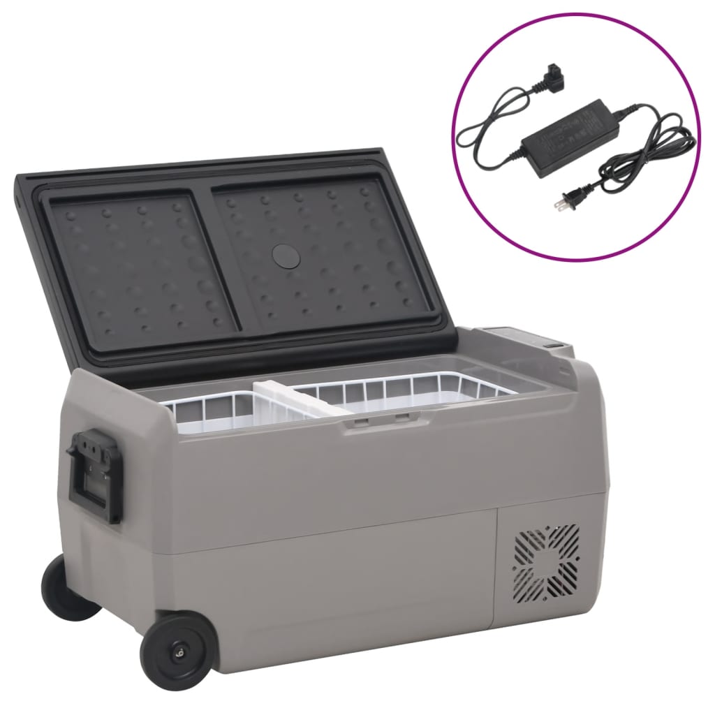 Vidaxl koelbox met wielen en adapter 50 l pp en pe zwart en grijs