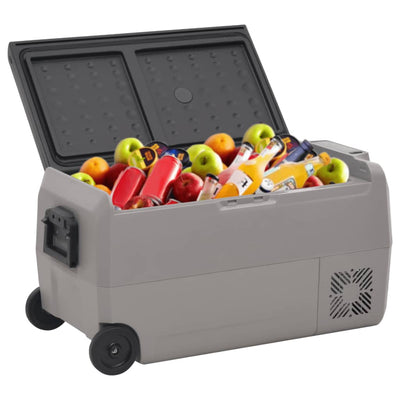 Vidaxl koelbox met wielen en adapter 50 l pp en pe zwart en grijs