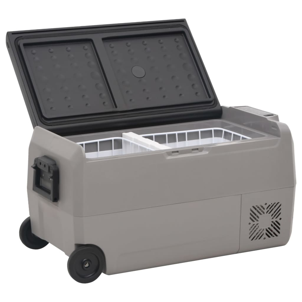 Vidaxl koelbox met wielen en adapter 50 l pp en pe zwart en grijs