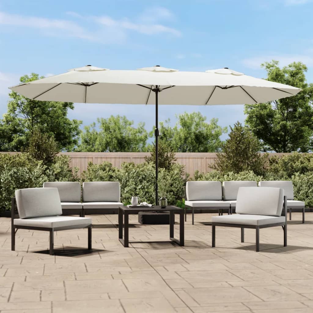 Vidaxl parasol dubbel dak met led 449x265 cm zandwit