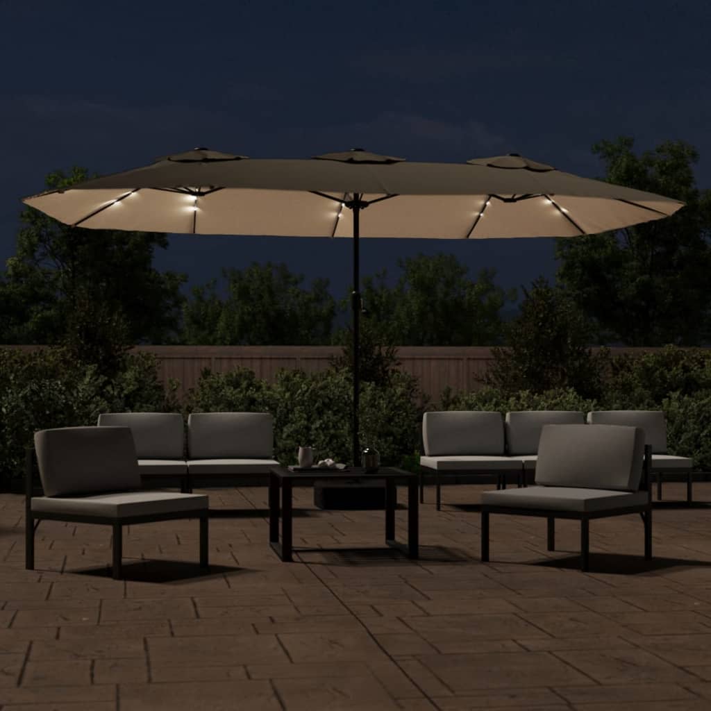 Vidaxl parasol dubbel dak met led 449x265 cm taupe