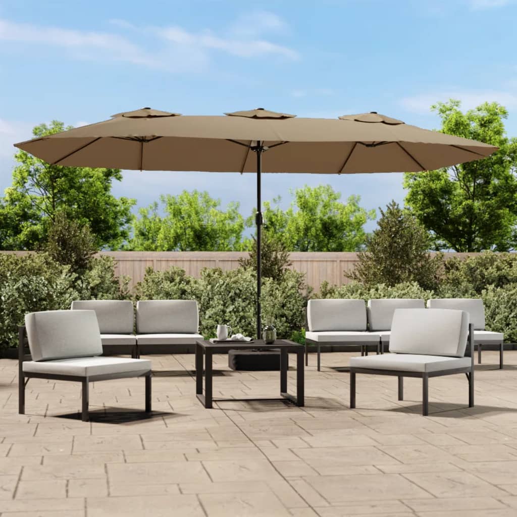 Vidaxl parasol dubbel dak met led 449x265 cm taupe