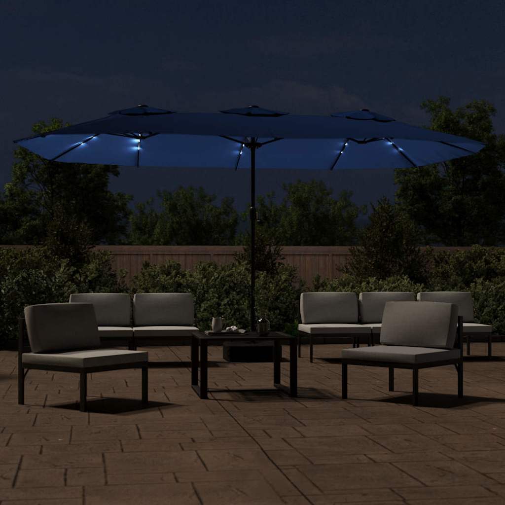 Vidaxl parasol dubbel dak met led 449x265 cm azuurblauw