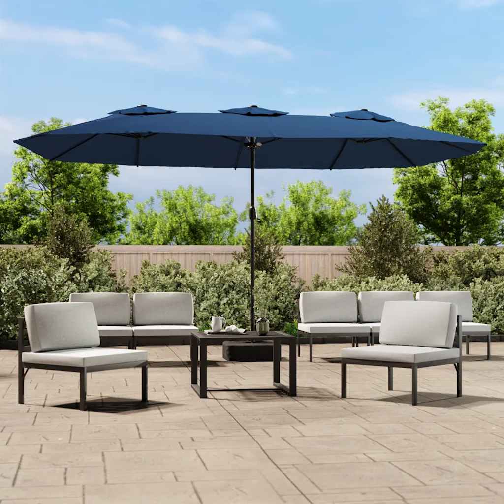 Vidaxl parasol dubbel dak met led 449x265 cm azuurblauw