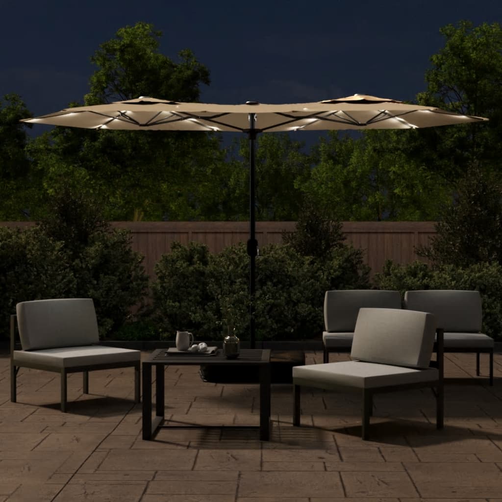 Vidaxl parasol dubbel dak met led's 316x145 cm taupe