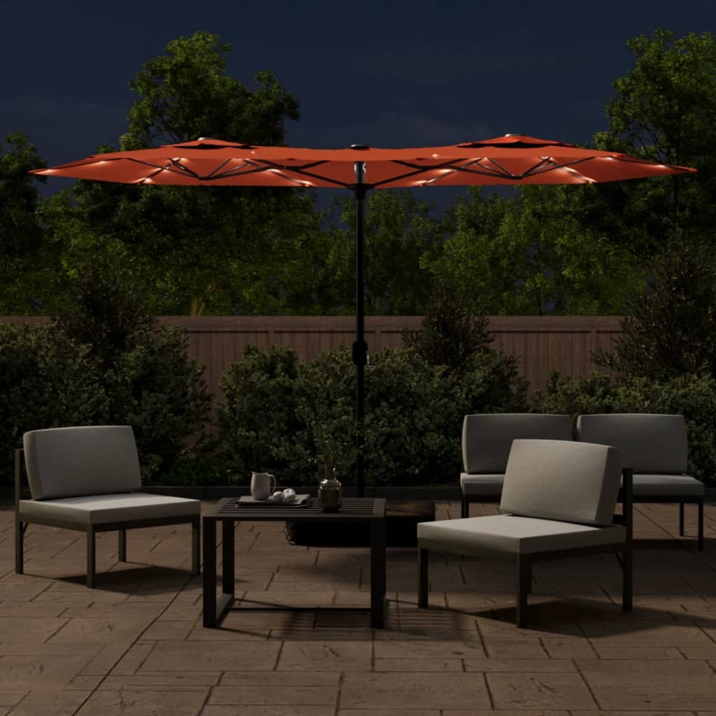 Vidaxl parasol dubbel dak met led's 316x145 cm terracottakleurig