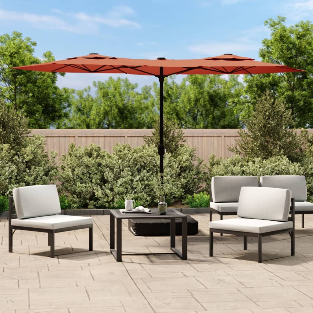 Vidaxl parasol dubbel dak met led's 316x145 cm terracottakleurig