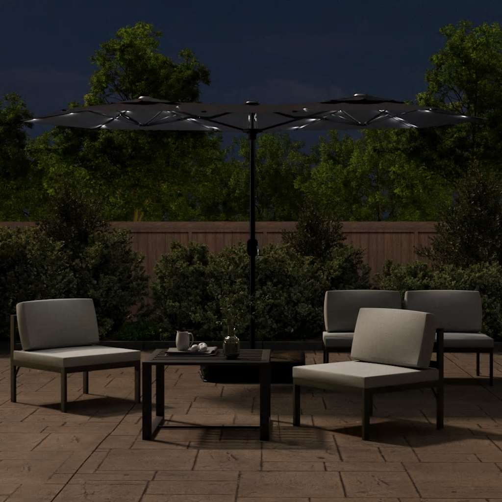 Vidaxl parasol dubbel dak met led's 316x145 cm zwart