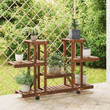 Vidaxl plantenstandaard met wielen 110x25x78 cm massief vurenhout - afbeelding 1