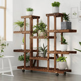Vidaxl plantenstandaard met wielen 110x25x115 cm massief vurenhout - afbeelding 3