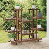 Vidaxl plantenstandaard met wielen 110x25x115 cm massief vurenhout - afbeelding 1