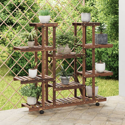 Vidaxl plantenstandaard met wielen 110x25x115 cm massief vurenhout